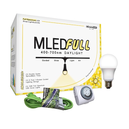 Miracle Led 1-Socket Nanometer Full Spectrum Grow Light Kit - 12W Replace 150W Grow Bulbs w/Timer 603906